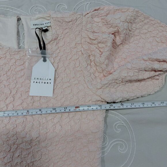 English Factory Smocked Textured Puff Sleeve Pink Midi Dress Size XS New - Picture 12 of 13